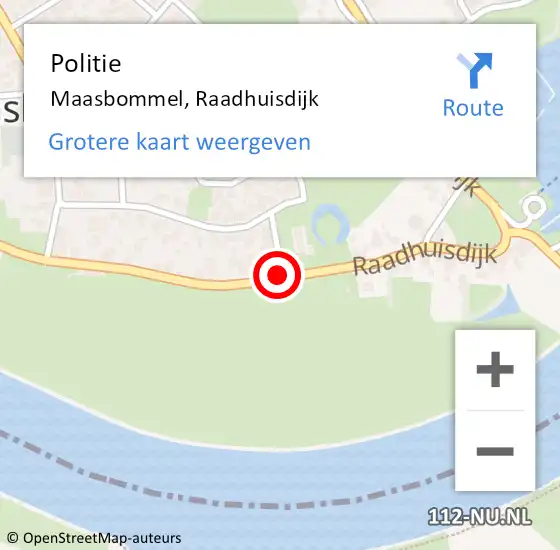 Locatie op kaart van de 112 melding: Politie Maasbommel, Raadhuisdijk op 4 januari 2018 11:14