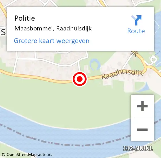 Locatie op kaart van de 112 melding: Politie Maasbommel, Raadhuisdijk op 4 januari 2018 11:24