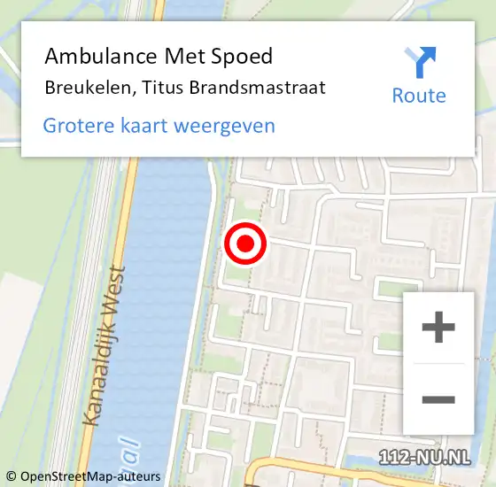 Locatie op kaart van de 112 melding: Ambulance Met Spoed Naar Breukelen, Titus Brandsmastraat op 4 januari 2018 11:33