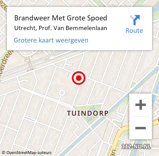 Locatie op kaart van de 112 melding: Brandweer Met Grote Spoed Naar Utrecht, Prof. Van Bemmelenlaan op 4 januari 2018 12:00