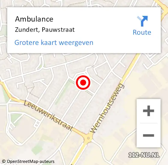 Locatie op kaart van de 112 melding: Ambulance Zundert, Pauwstraat op 4 januari 2018 13:13