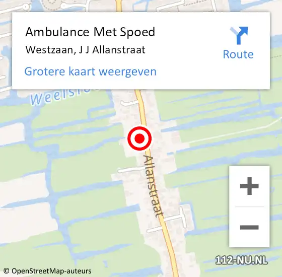 Locatie op kaart van de 112 melding: Ambulance Met Spoed Naar Westzaan, J J Allanstraat op 4 januari 2018 13:30