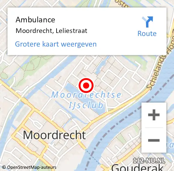 Locatie op kaart van de 112 melding: Ambulance Moordrecht, Leliestraat op 4 januari 2018 13:58