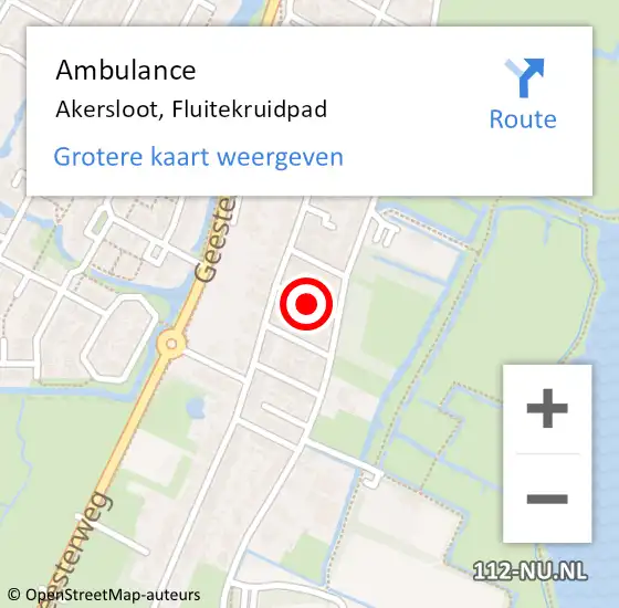 Locatie op kaart van de 112 melding: Ambulance Akersloot, Fluitekruidpad op 4 januari 2018 15:24