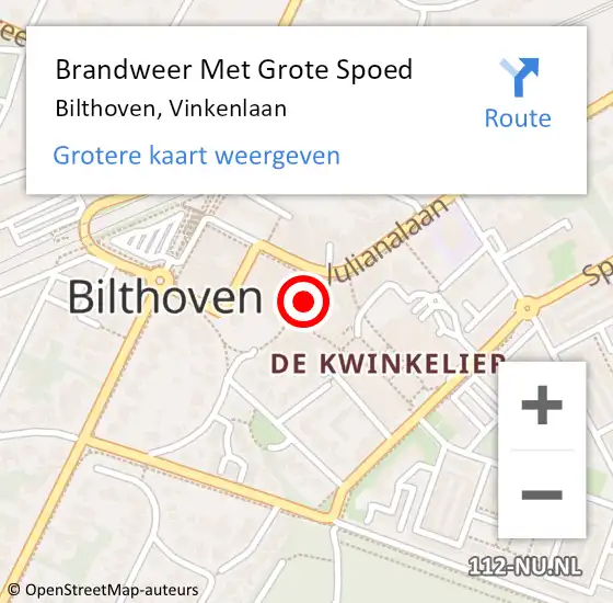 Locatie op kaart van de 112 melding: Brandweer Met Grote Spoed Naar Bilthoven, Vinkenlaan op 4 januari 2018 15:37