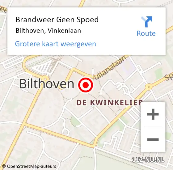 Locatie op kaart van de 112 melding: Brandweer Geen Spoed Naar Bilthoven, Vinkenlaan op 4 januari 2018 15:38