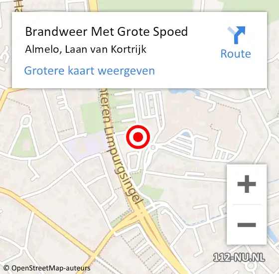 Locatie op kaart van de 112 melding: Brandweer Met Grote Spoed Naar Almelo, Laan van Kortrijk op 4 januari 2018 15:45