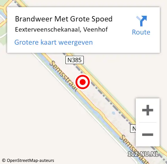 Locatie op kaart van de 112 melding: Brandweer Met Grote Spoed Naar Eexterveenschekanaal, Veenhof op 4 januari 2018 16:00