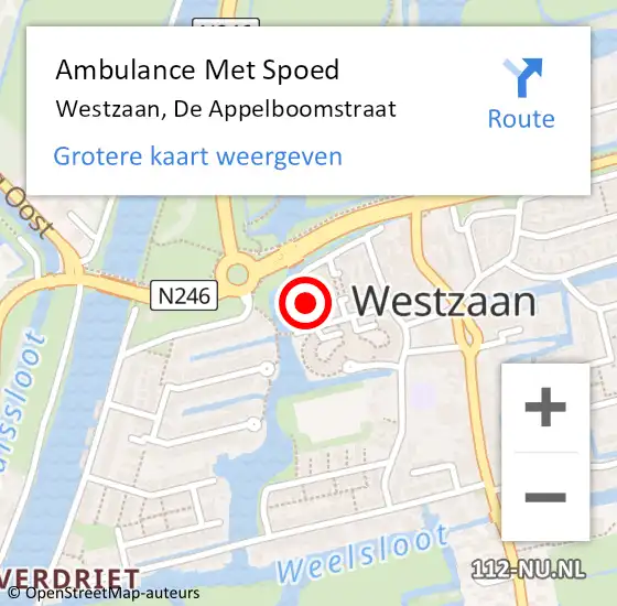 Locatie op kaart van de 112 melding: Ambulance Met Spoed Naar Westzaan, De Appelboomstraat op 4 januari 2018 16:17