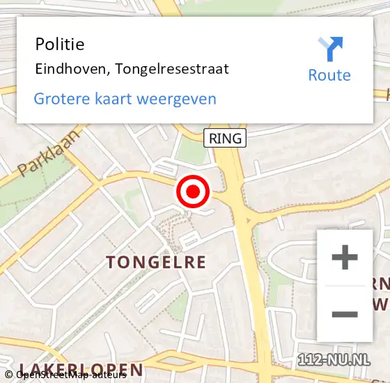 Locatie op kaart van de 112 melding: Politie Eindhoven, Tongelresestraat op 4 januari 2018 16:37
