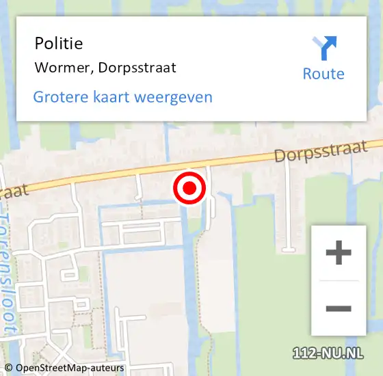Locatie op kaart van de 112 melding: Politie Wormer, Dorpsstraat op 4 januari 2018 17:48