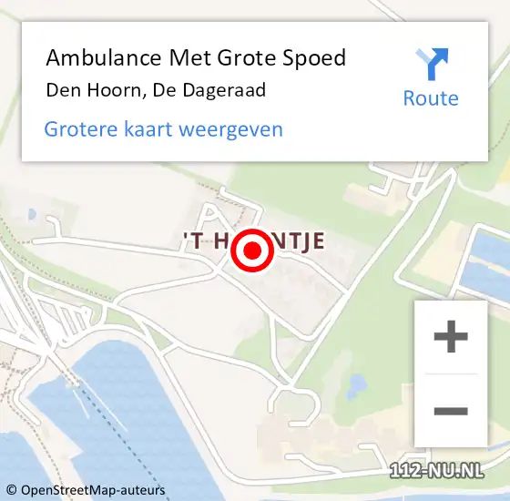 Locatie op kaart van de 112 melding: Ambulance Met Grote Spoed Naar Den Hoorn, De Dageraad op 4 januari 2018 18:32