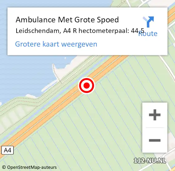 Locatie op kaart van de 112 melding: Ambulance Met Grote Spoed Naar Leidschendam, A4 R hectometerpaal: 44,5 op 4 januari 2018 19:09