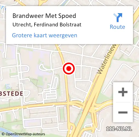 Locatie op kaart van de 112 melding: Brandweer Met Spoed Naar Utrecht, Ferdinand Bolstraat op 4 januari 2018 19:19