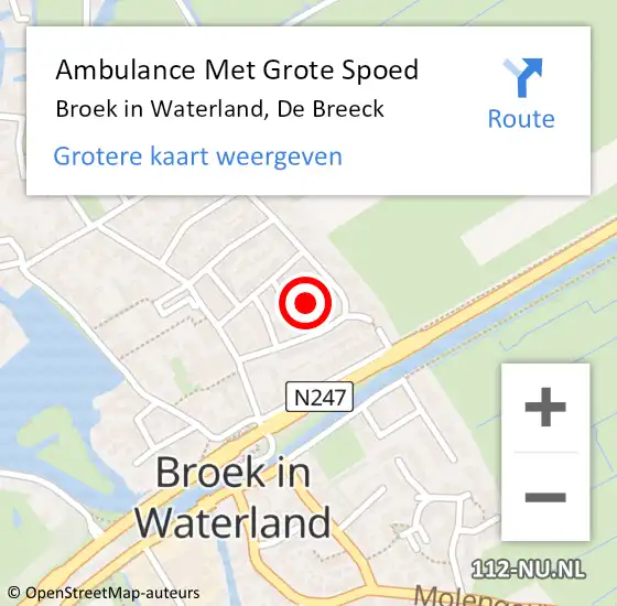 Locatie op kaart van de 112 melding: Ambulance Met Grote Spoed Naar Broek in Waterland, De Breeck op 4 januari 2018 19:50