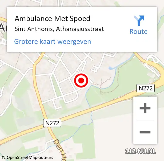 Locatie op kaart van de 112 melding: Ambulance Met Spoed Naar Sint Anthonis, Athanasiusstraat op 4 januari 2018 21:48