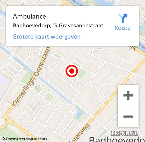 Locatie op kaart van de 112 melding: Ambulance Badhoevedorp, 'S Gravesandestraat op 4 januari 2018 22:04