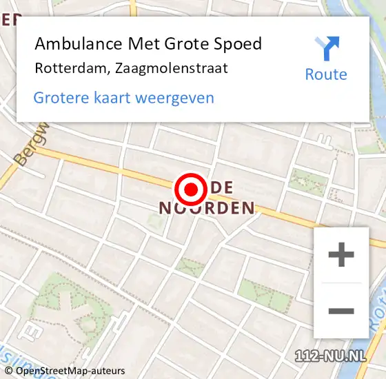 Locatie op kaart van de 112 melding: Ambulance Met Grote Spoed Naar Rotterdam, Zaagmolenstraat op 4 januari 2018 22:35