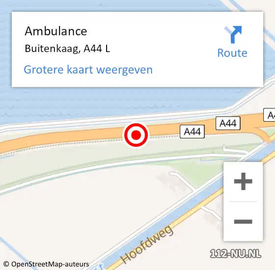 Locatie op kaart van de 112 melding: Ambulance Buitenkaag, A44 L op 4 januari 2018 23:01