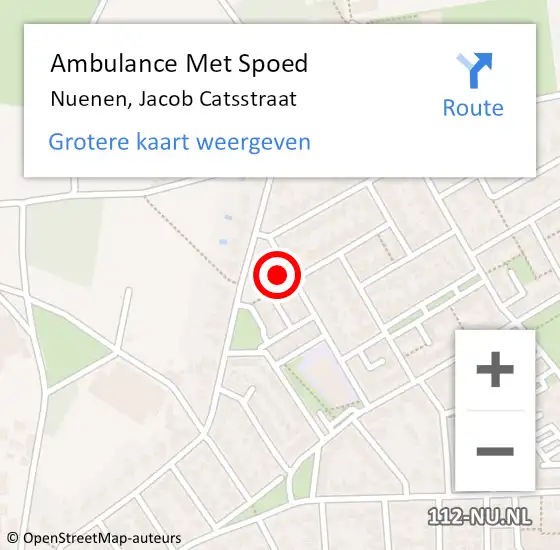 Locatie op kaart van de 112 melding: Ambulance Met Spoed Naar Nuenen, Jacob Catsstraat op 4 januari 2018 23:22