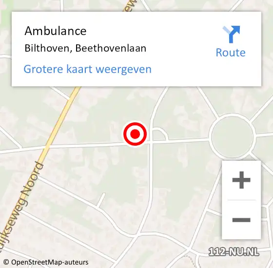 Locatie op kaart van de 112 melding: Ambulance Bilthoven, Beethovenlaan op 5 januari 2018 01:23