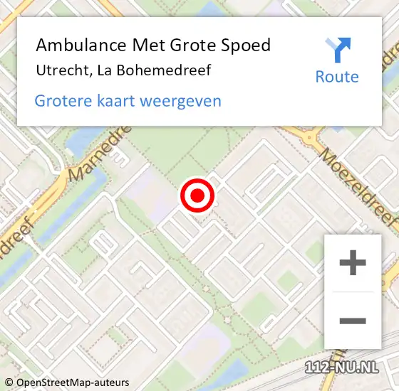 Locatie op kaart van de 112 melding: Ambulance Met Grote Spoed Naar Utrecht, La Bohemedreef op 5 januari 2018 01:35