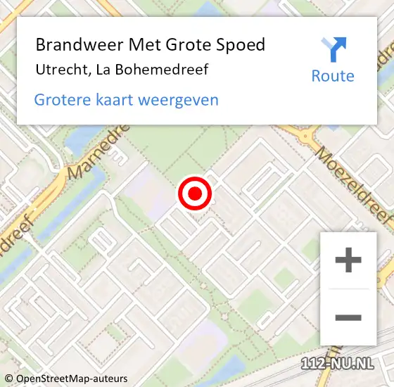 Locatie op kaart van de 112 melding: Brandweer Met Grote Spoed Naar Utrecht, La Bohemedreef op 5 januari 2018 01:35