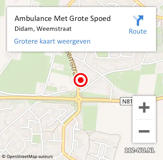 Locatie op kaart van de 112 melding: Ambulance Met Grote Spoed Naar Didam, Weemstraat op 5 januari 2018 01:47