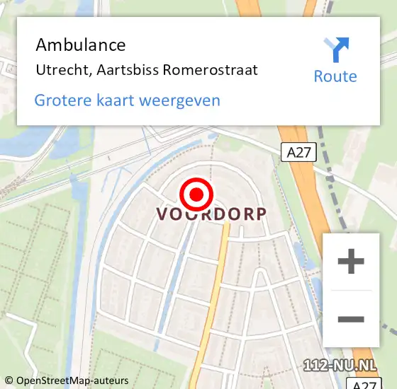 Locatie op kaart van de 112 melding: Ambulance Utrecht, Aartsbiss Romerostraat op 5 januari 2018 03:27