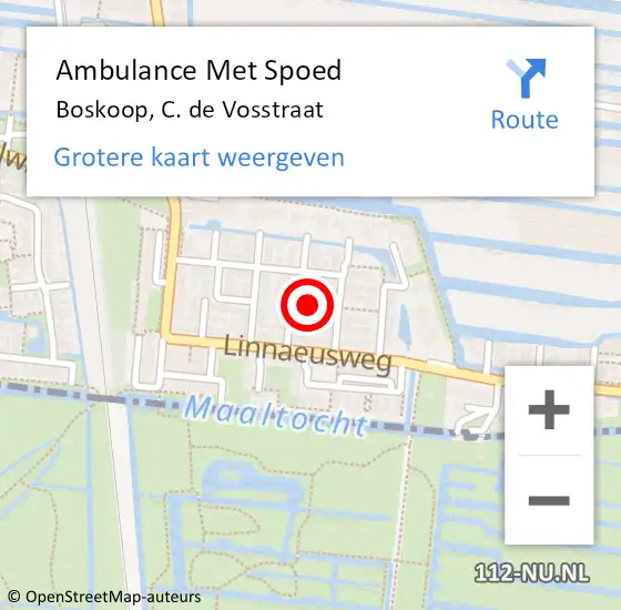 Locatie op kaart van de 112 melding: Ambulance Met Spoed Naar Boskoop, C. de Vosstraat op 5 januari 2018 03:37