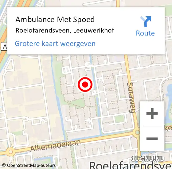 Locatie op kaart van de 112 melding: Ambulance Met Spoed Naar Roelofarendsveen, Leeuwerikhof op 5 januari 2018 07:56