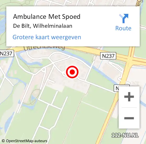 Locatie op kaart van de 112 melding: Ambulance Met Spoed Naar De Bilt, Wilhelminalaan op 5 januari 2018 09:05