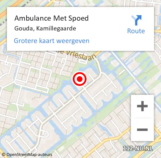 Locatie op kaart van de 112 melding: Ambulance Met Spoed Naar Gouda, Kamillegaarde op 5 januari 2018 09:36