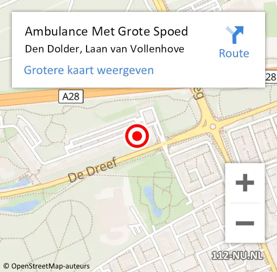 Locatie op kaart van de 112 melding: Ambulance Met Grote Spoed Naar Den Dolder, Laan van Vollenhove op 12 februari 2014 09:52