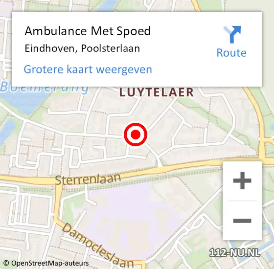 Locatie op kaart van de 112 melding: Ambulance Met Spoed Naar Eindhoven, Poolsterlaan op 5 januari 2018 12:16