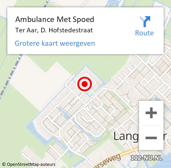 Locatie op kaart van de 112 melding: Ambulance Met Spoed Naar Ter Aar, D. Hofstedestraat op 5 januari 2018 12:25