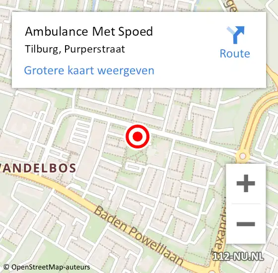 Locatie op kaart van de 112 melding: Ambulance Met Spoed Naar Tilburg, Purperstraat op 5 januari 2018 13:27