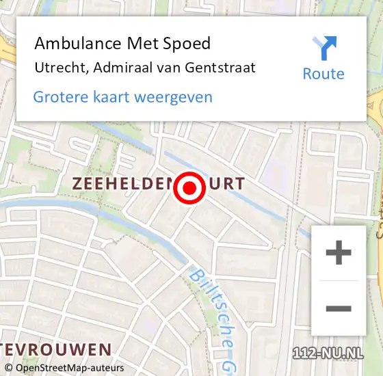 Locatie op kaart van de 112 melding: Ambulance Met Spoed Naar Utrecht, Admiraal van Gentstraat op 5 januari 2018 13:29