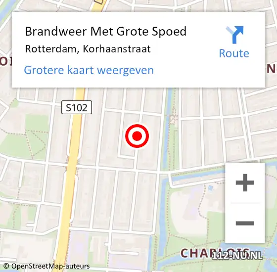 Locatie op kaart van de 112 melding: Brandweer Met Grote Spoed Naar Rotterdam, Korhaanstraat op 5 januari 2018 13:49