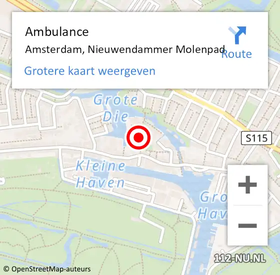 Locatie op kaart van de 112 melding: Ambulance Amsterdam, Nieuwendammer Molenpad op 5 januari 2018 15:43