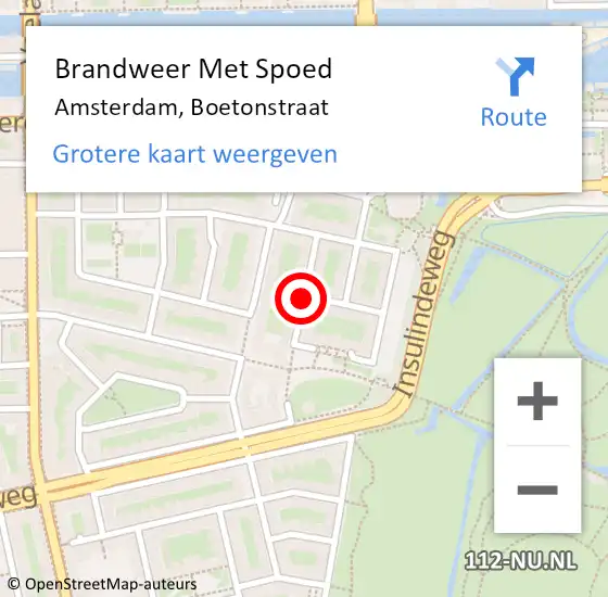Locatie op kaart van de 112 melding: Brandweer Met Spoed Naar Amsterdam, Boetonstraat op 5 januari 2018 15:44