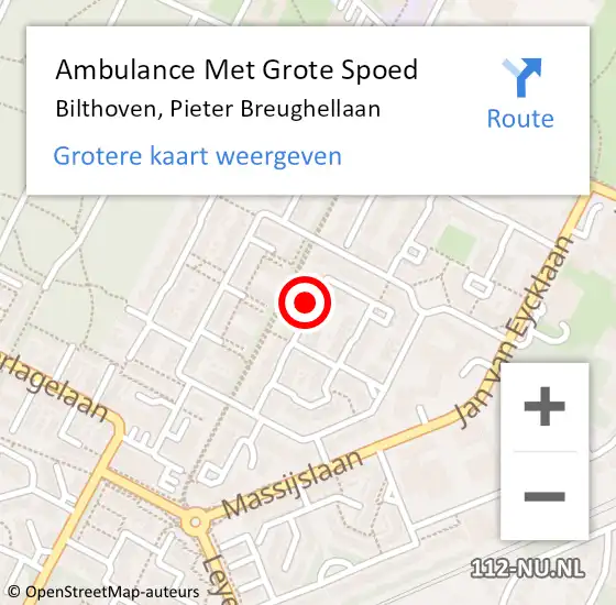 Locatie op kaart van de 112 melding: Ambulance Met Grote Spoed Naar Bilthoven, Pieter Breughellaan op 5 januari 2018 16:21