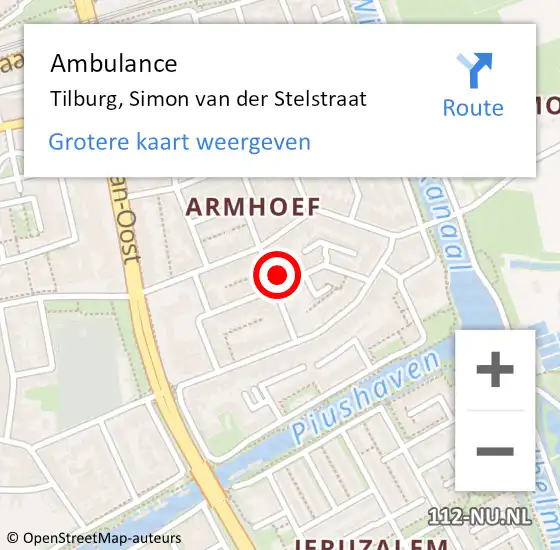 Locatie op kaart van de 112 melding: Ambulance Tilburg, Simon van der Stelstraat op 12 februari 2014 10:24