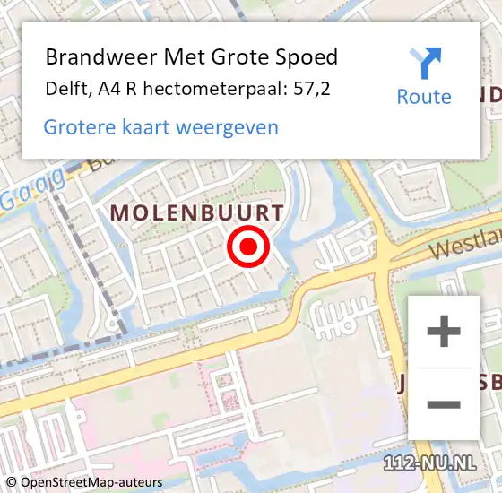 Locatie op kaart van de 112 melding: Brandweer Met Grote Spoed Naar Delft, A4 R hectometerpaal: 57,2 op 5 januari 2018 17:37
