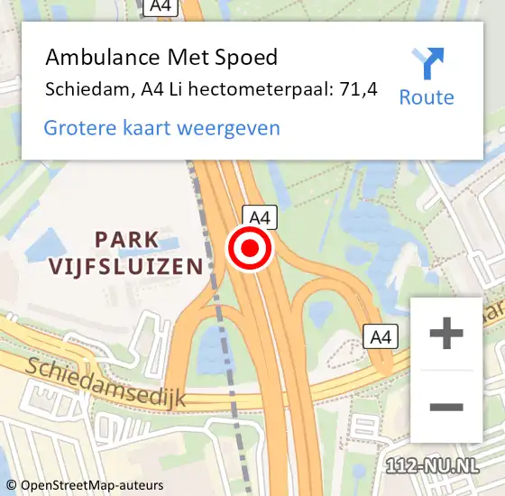 Locatie op kaart van de 112 melding: Ambulance Met Spoed Naar Schiedam, A4 R hectometerpaal: 70,8 op 5 januari 2018 17:45