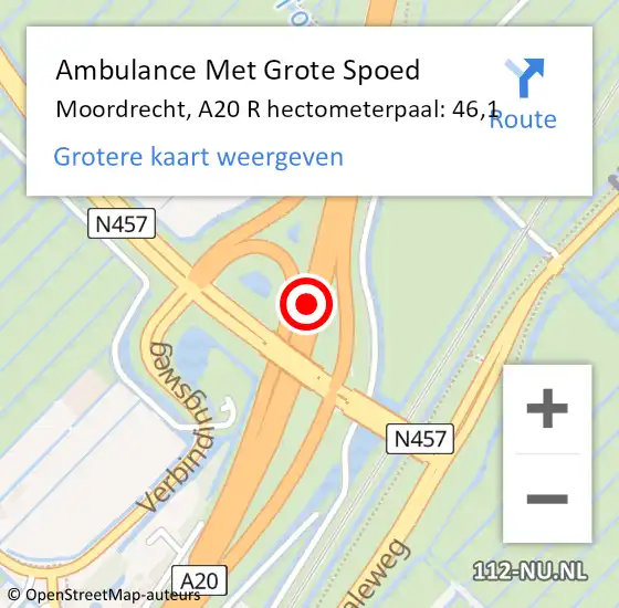 Locatie op kaart van de 112 melding: Ambulance Met Grote Spoed Naar Moordrecht, A20 L hectometerpaal: 46,0 op 5 januari 2018 18:00