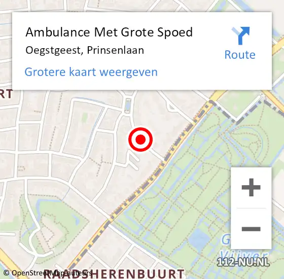 Locatie op kaart van de 112 melding: Ambulance Met Grote Spoed Naar Oegstgeest, Prinsenlaan op 5 januari 2018 18:35