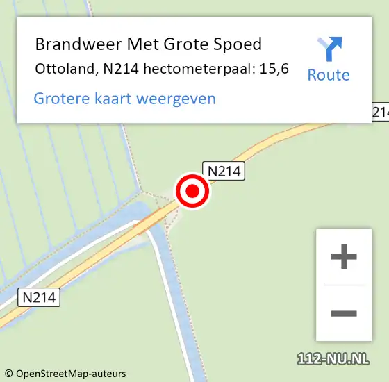 Locatie op kaart van de 112 melding: Brandweer Met Grote Spoed Naar Ottoland, N214 hectometerpaal: 15,6 op 5 januari 2018 19:03