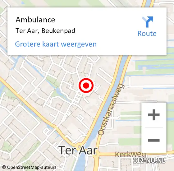 Locatie op kaart van de 112 melding: Ambulance Ter Aar, Beukenpad op 12 februari 2014 10:42