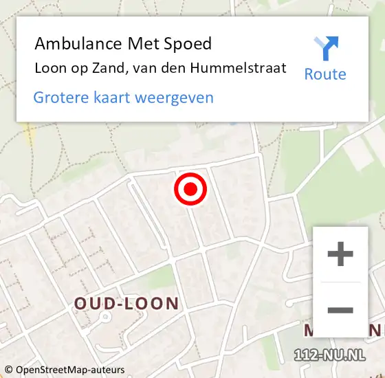 Locatie op kaart van de 112 melding: Ambulance Met Spoed Naar Loon op Zand, van den Hummelstraat op 5 januari 2018 19:39